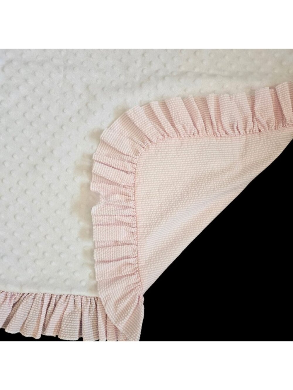 Mud Pie Pink Baby Blanket Striped Ruffle Minky Seersucker